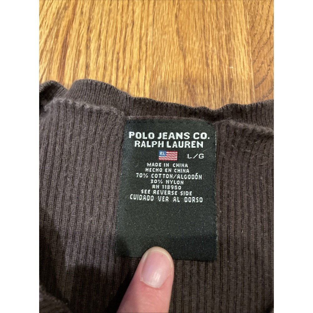 Polo‎ Jeans Co Ralph Lauren Women Sweater L Brown Ribbed V-Neck Flag Long Sleeve - Picture 3 of 8